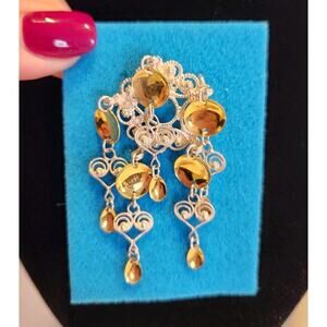 Sølje Sterling Silver Heart Scroll Dangle Brooch Gold Vermeil Pin Wedding Norway